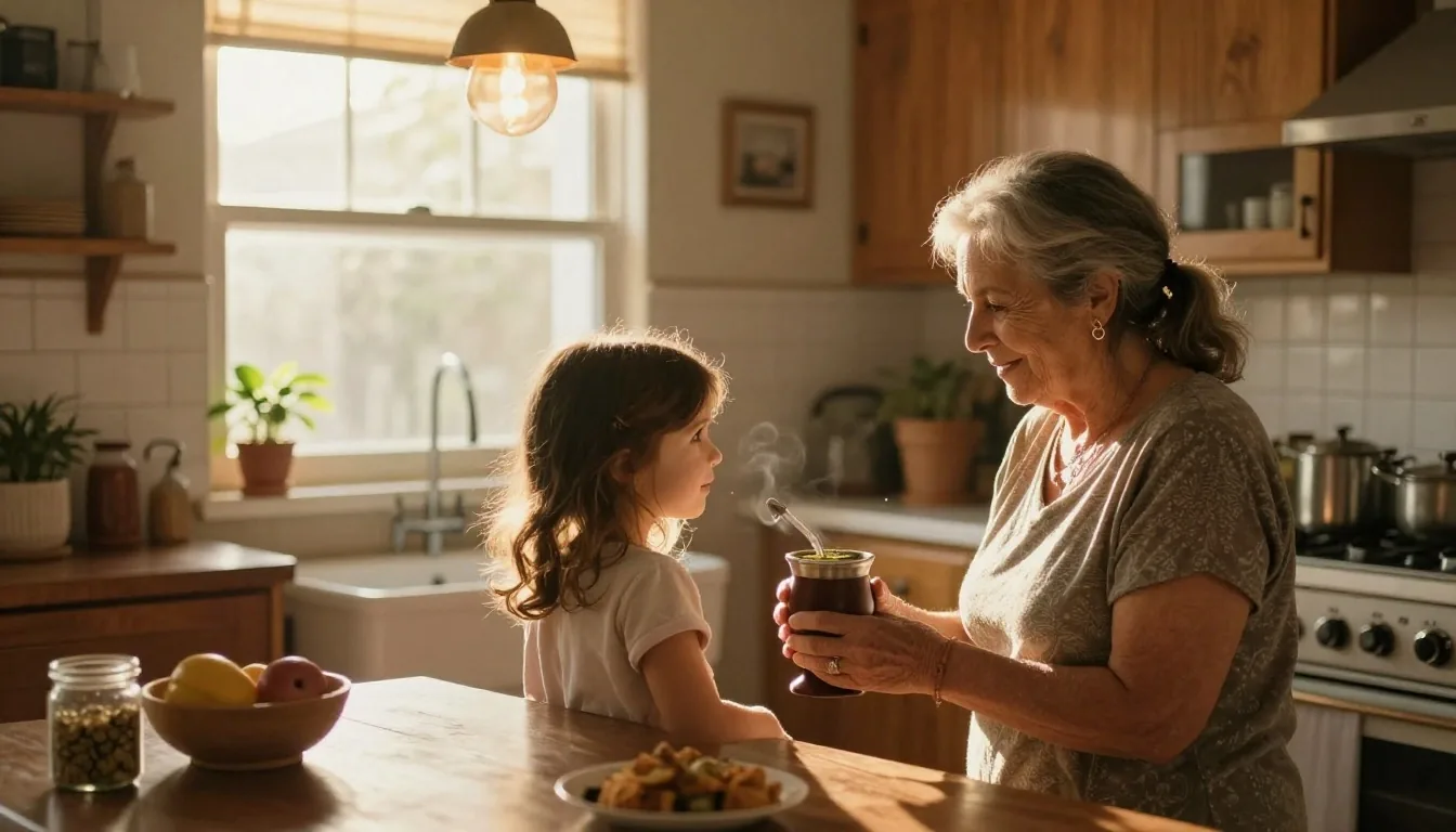 Cocina familiar argentina a la tarde con luz cálida