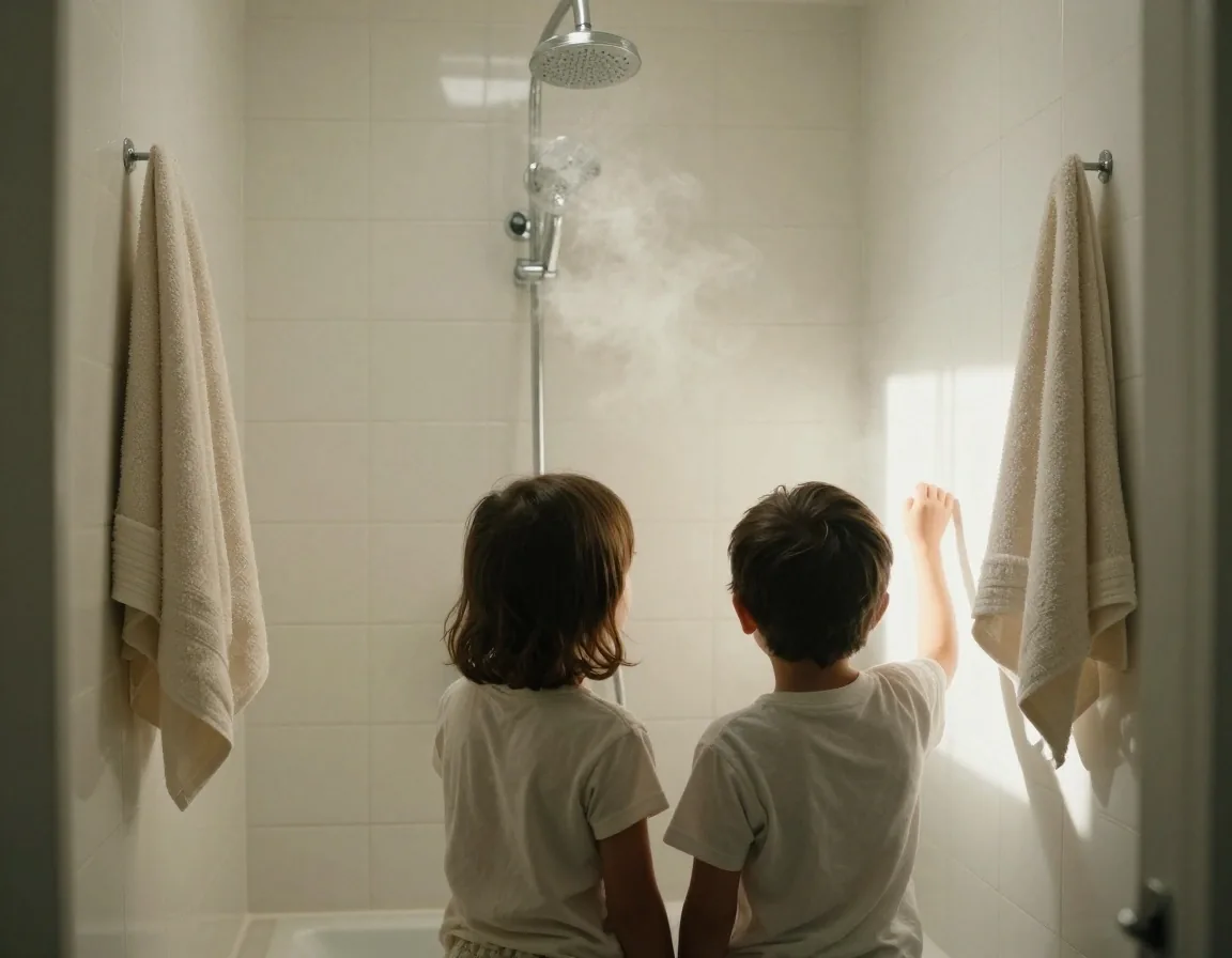 Ducha y canilla de agua caliente en baño familiar