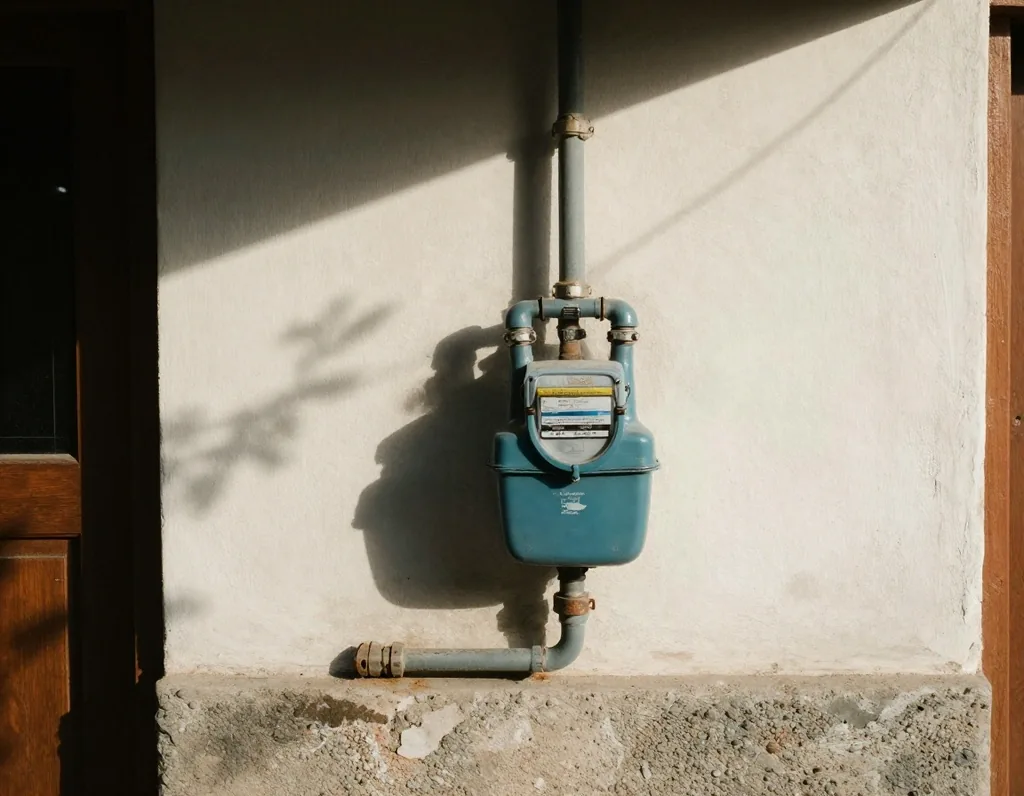 Mano junto a medidor analógico de luz en una vivienda