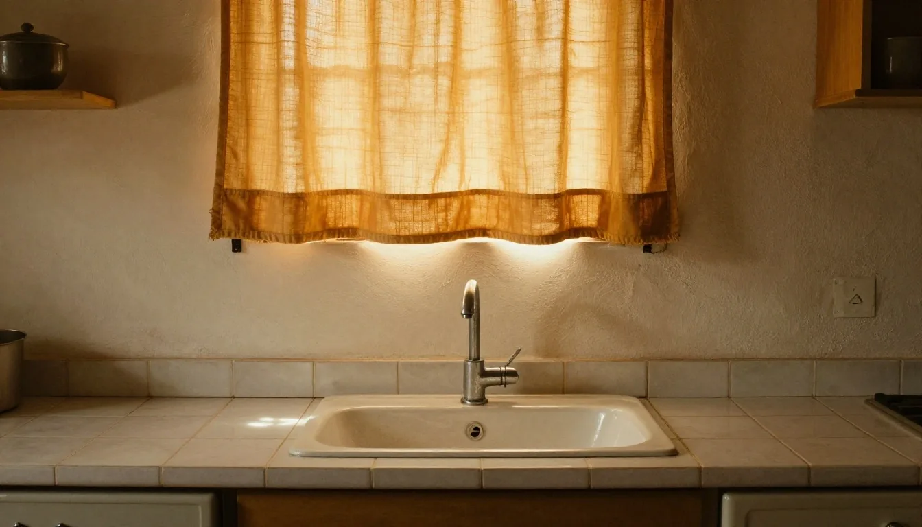 Mesa de cocina argentina con facturas de luz y gas a la luz de la tarde
