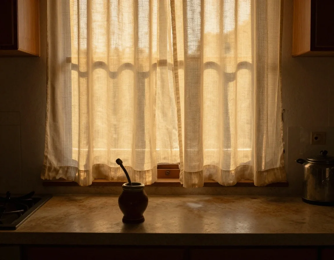 Mesa de cocina argentina con factura de luz a la tarde