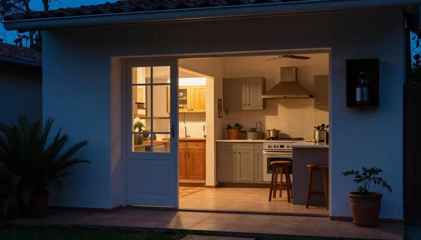 Cuadernos y facturas del hogar extendidos sobre mantel bajo luz cálida
